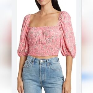 AFRM Short Puff Sleeve Waverly Smocked Crop Top- size M